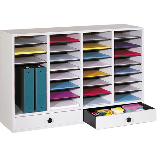Safco 9494GR Adjustable Compartment Literature Organizer, Stationary, 34 Slots, Wood, 39-1/4" W x 11-3/4" D x 25-1/4" H