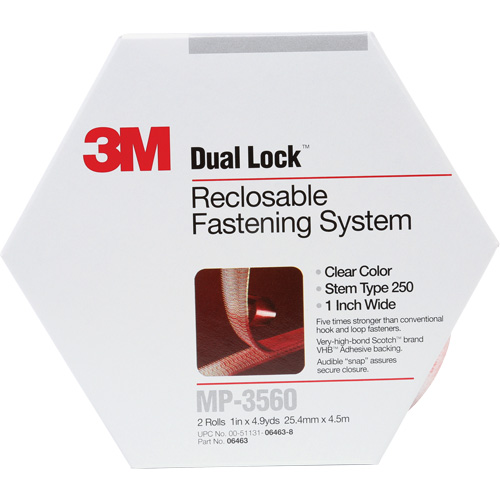3M MP3560-1X4.9 Dual Lock Reclosable Fastener, Self-Mating, 5 yds x 1", Adhesive, Clear
