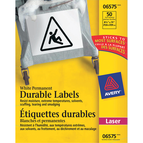 Avery Dennison 713727 TrueBlock Labels, Polyester, 11" L x 8.5" H, White