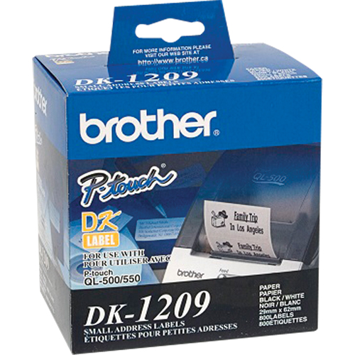 Brother DK1209 &eacute;tiquettes d'adresse de s&eacute;rie DK, 1-1/8" la x 2-1/2" la x Blanc