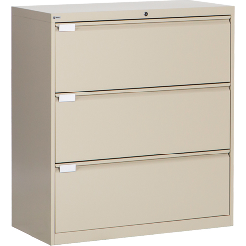Perfix Inc. 2031-333-36-9393 Lateral Filing Cabinet, Steel, 3 Drawers, 36" W x 18" D x 40-1/16" H, Beige