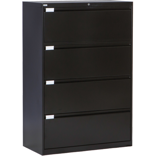 Perfix Inc. 2041-3333-36-9367 Lateral Filing Cabinet, Steel, 4 Drawers, 36" W x 18" D x 53-3/8" H, Black