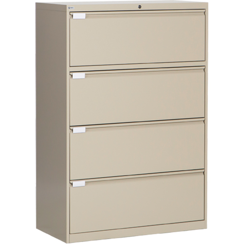 Perfix Inc. 2041-3333-36-9393 Lateral Filing Cabinet, Steel, 4 Drawers, 36" W x 18" D x 53-3/8" H, Beige