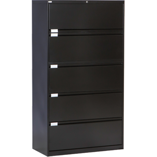 Perfix Inc. 2051-13333-36-9367 Lateral Filing Cabinet, Steel, 5 Drawers, 36" W x 18" D x 65-1/2" H, Black
