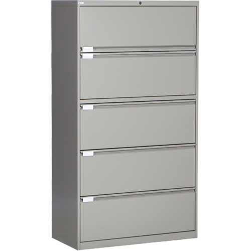 Perfix Inc. 2051-13333-36-9363 Lateral Filing Cabinet, Steel, 5 Drawers, 36" W x 18" D x 65-1/2" H, Grey