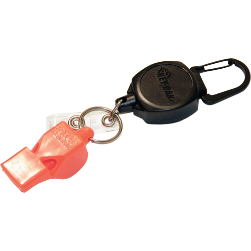 Key-Bak 0KBP-0041 Self Retracting ID Badge and Key Reel with Whistle, Zinc Alloy Metal, 24" Cable, Carabiner Attachment