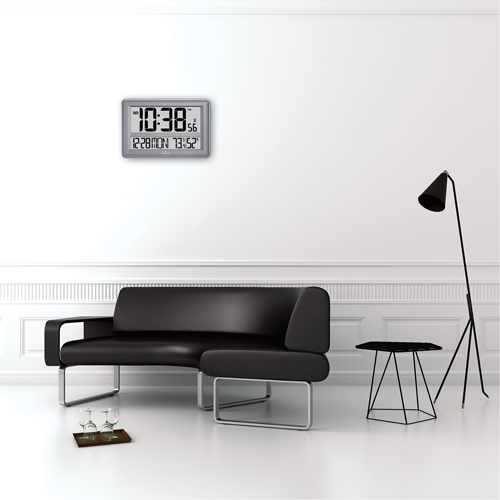 Marathon CL030056SV Jumbo Atomic Clock, Digital, Battery Operated, 17" W x 1" D x 11" H, Silver