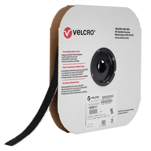 Velcro Companies 158511 Ruban d'attaches, Boucle, 25 vg x 3/4", Adh&eacute;sif, Noir
