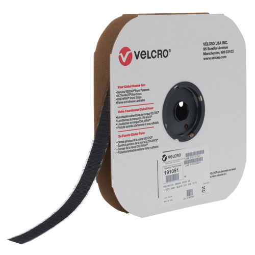 Velcro Companies 158499 Ruban d'attaches, Crochet, 25 vg x 1", Adh&eacute;sif, Noir