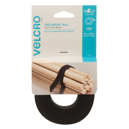 Velcro Companies 90340C One-Wrap&reg; Fastener Tape, Hook & Loop, 12' x 3/4", Self-Grip, Black