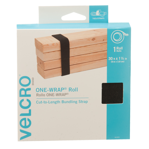 Velcro Companies 91372C Ruban d'attaches One-Wrap, Boucle et crochet, 30' x 1-1/2", Auto-aggripant, Noir