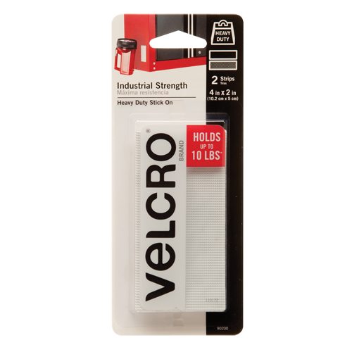 Velcro Companies 90200C Industrial Strength Fastener Tape, Hook & Loop, 4" x 2", Adhesive, White