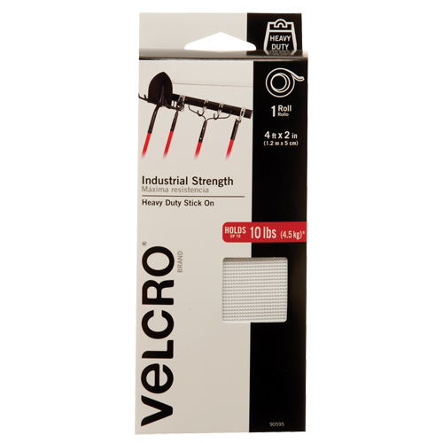 Velcro Companies 90595C Industrial Strength Fastener Tape, Hook & Loop, 4' x 2", Adhesive, White