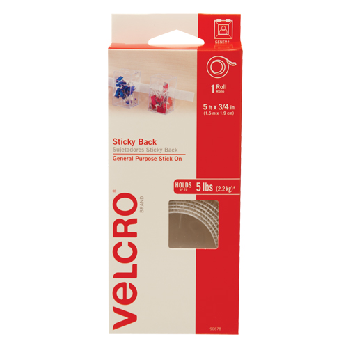 Velcro Companies 90678C Attache, Boucle et crochet, 5' x 3/4", Adh&eacute;sif, Blanc