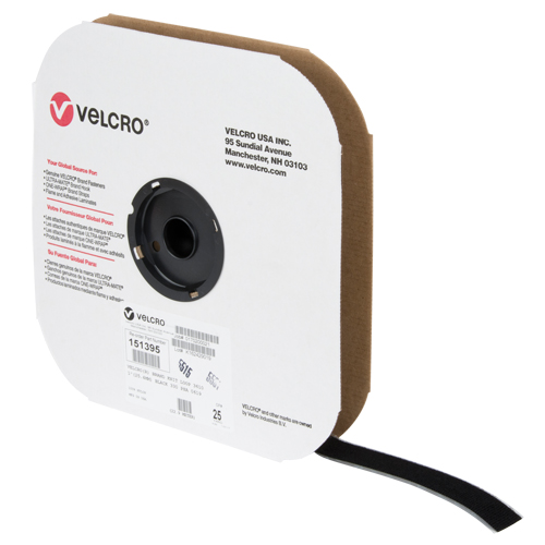 Velcro Companies 151395 Low Profile Fastener Tape, Loop, 25 yds x 1", Adhesive, Black
