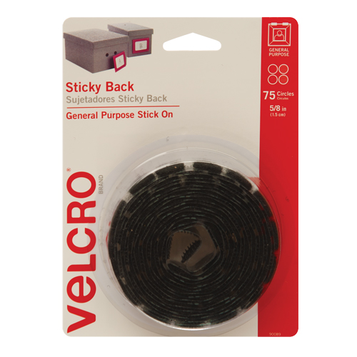 Velcro Companies 90089C Fastener Coins, Hook & Loop, 5/8" Dia., Adhesive, Black