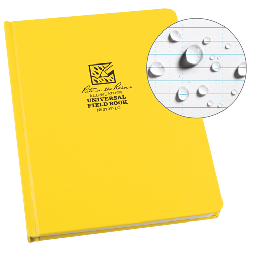 Rite In The Rain 370F-LG Large Bound Book, Hard Cover, Yellow, 160 Pages, 6-3/4" W x 8-3/4" L