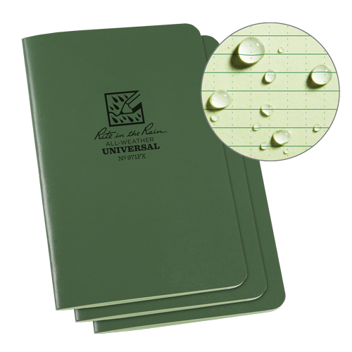 Rite In The Rain 971FX Notebook, Soft Cover, Green, 48 Pages, 4-5/8" W x 7" L