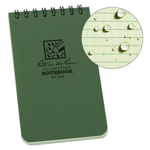 Rite In The Rain 935 Carnet de notes de poche &agrave; spirale, Couverture souple, Vert, 100 Pages, 3" , 5" 