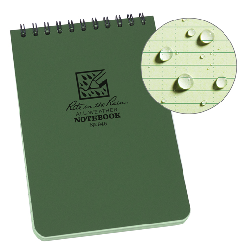 Rite In The Rain 946 Carnet de notes de poche &agrave; spirale, Couverture souple, Vert, 100 Pages, 4" , 6" 