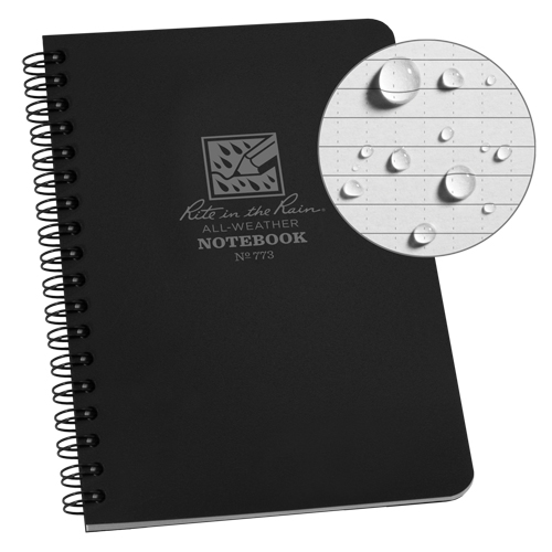 Rite In The Rain 773 Carnet de notes de poche &agrave; spirale lat&eacute;rale, Couverture souple, Noir, 64 Pages, 4-5/8" , 7" 