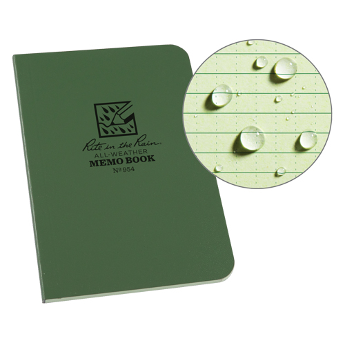 Rite In The Rain 954 Memo Book, Soft Cover, Green, 112 Pages, 3-1/2" W x 5" L
