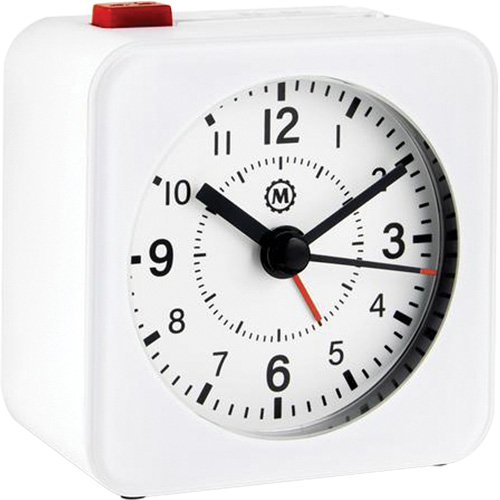 Marathon CL030065WH-WH2 Mini-horloge et alarme sans tic-toc, Analogique, à  piles, 2,3 dia., Blanc