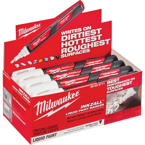Milwaukee 48-22-3711 Inkzall Paint Markers, Liquid, White