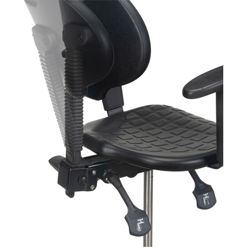 KLETON OR334 Tabouret ergonomique robuste avec accoudoirs r&eacute;glables et roulettes en nylon, Mobile, Ajustable, 39" - 48", Polyur&eacute;thane Si&egrave;ge, Noir