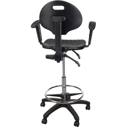 KLETON OR334 Tabouret ergonomique robuste avec accoudoirs r&eacute;glables et roulettes en nylon, Mobile, Ajustable, 39" - 48", Polyur&eacute;thane Si&egrave;ge, Noir