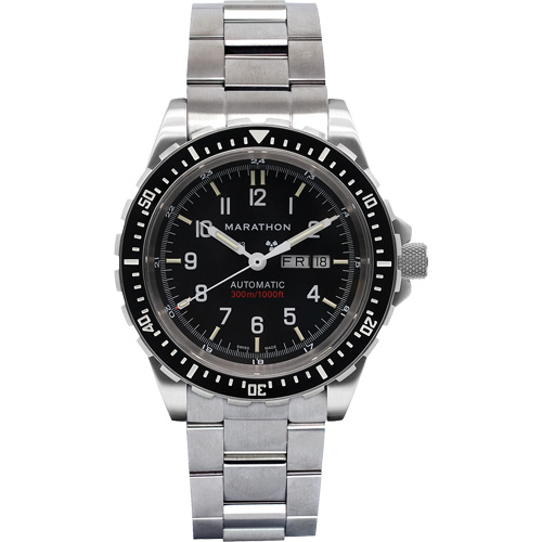 Marathon WW194021SS-0109 Tr&egrave;s grande montre automatique avec jour/date avec bracelet en acier inoxydable, Num&eacute;rique, &agrave; piles, 46 mm, Argent