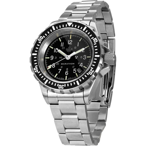 Marathon WW194006SS-0309 Grande montre automatique de plong&eacute;e avec feuille d'&eacute;rable gris et bracelet en acier inoxydable, Num&eacute;rique, &agrave; piles, 41 mm, Argent