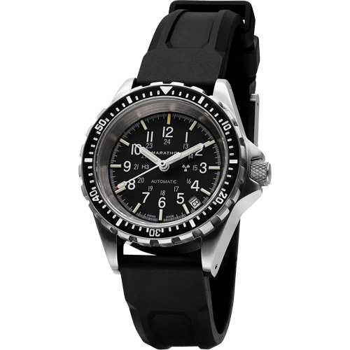 Marathon WW194026SS-0130 Steel Navigator with Date on Black 3-Piece Rubber Strap Kit, Digital, Battery Operated, 36 mm, Black