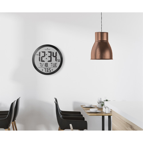 Marathon CL030074-BS-00-NA Round Digital Wall Clock, Digital, Battery Operated, 15" Dia., Black