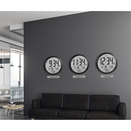 Marathon CL030074-BS-00-NA Round Digital Wall Clock, Digital, Battery Operated, 15" Dia., Black