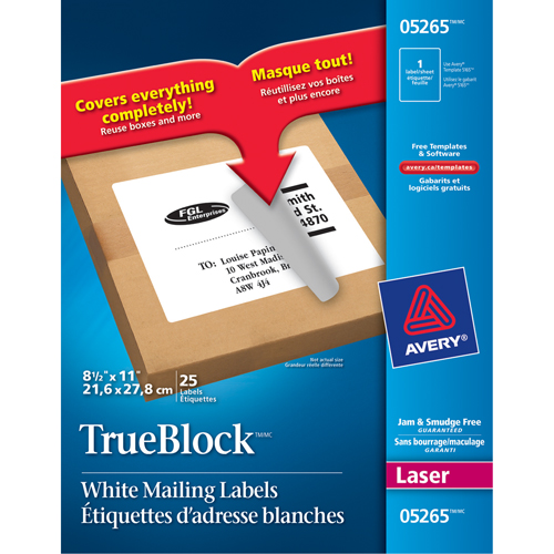 Avery Dennison 773424 TrueBlock Laser Shipping Labels, 11" W x 8.5" L, White