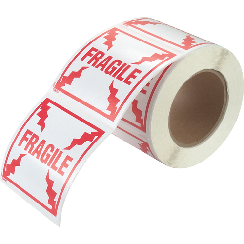 Incom Top Tape & Label 1087 "Fragile" Special Handling Labels, 4" L x 4" W, Red on White