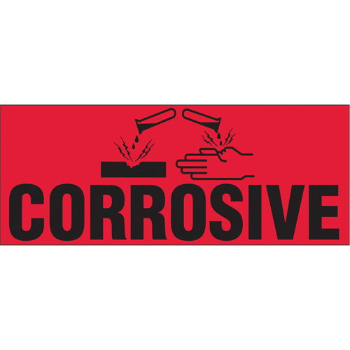 Pakmark P-9 "Corrosive" Special Handling Labels, 5" L x 2" W, Black on Red