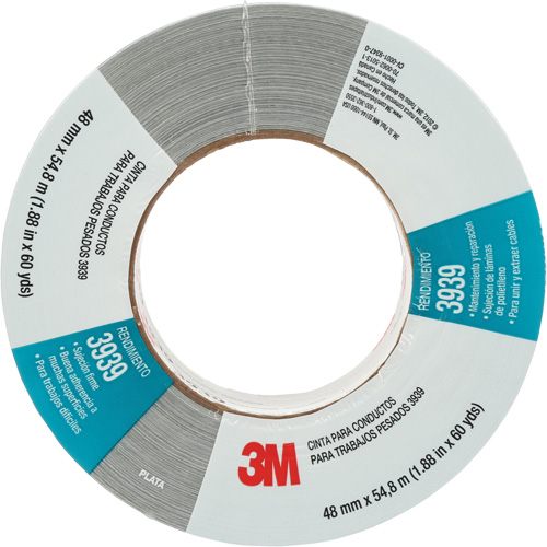 3M 3939-2X60 3939 Duct Tape, 9 mils, Silver, 48 mm (2") x 55 m (180')