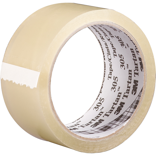 3M 305-48X100-CLR Tartan 305 Box Sealing Tape, Acrylic Adhesive, 1.6 mil, 48 mm (2") x 100 m (328')