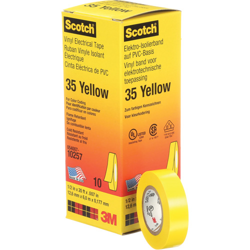 3M 35-1/2X20YL Rubans en vinyle pour codage en couleurs 35 Scotch, 12,7 mm (1/2") x 6,1 m (20'), Jaune, 7 mils