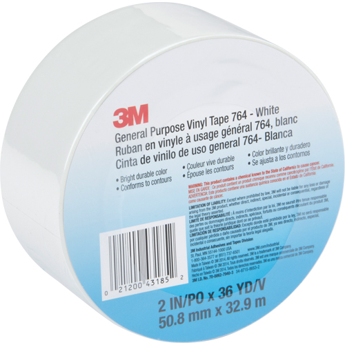 3M 764-2X36-WHT Ruban en vinyle &agrave; usage g&eacute;n&eacute;ral 764, 48 mm (2") la x 32,9 m (108') lo, Blanc