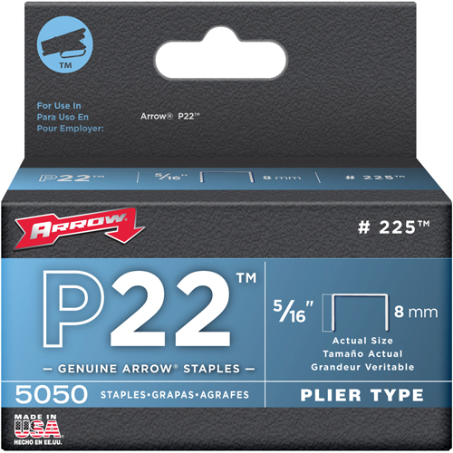 Arrow 225 Plier-Type Staples, 18 Gauge, 5/16" Wide Crown, 5/16" Long