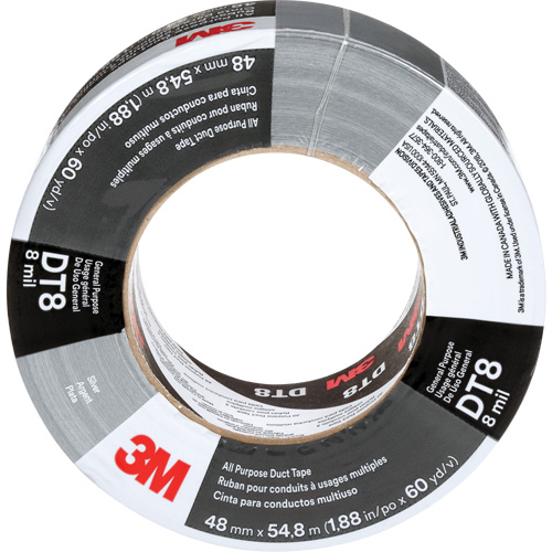 3M DT8-48X55-SL DT8 All-Purpose Duct Tape, 8 mils, Silver, 48 mm (2") x 55 m (180')