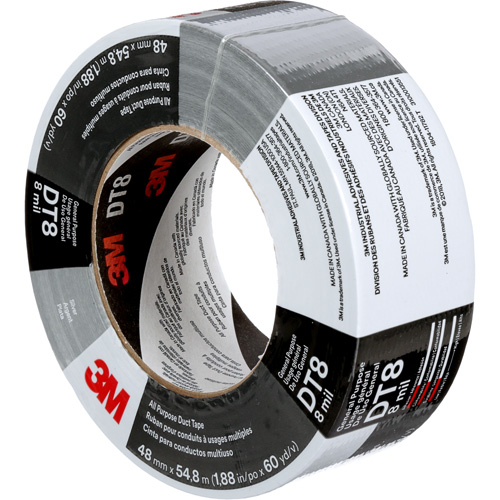 3M DT8-48X55-SL DT8 All-Purpose Duct Tape, 8 mils, Silver, 48 mm (2") x 55 m (180')