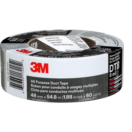 3M DT8-48X55-SL DT8 All-Purpose Duct Tape, 8 mils, Silver, 48 mm (2") x 55 m (180')