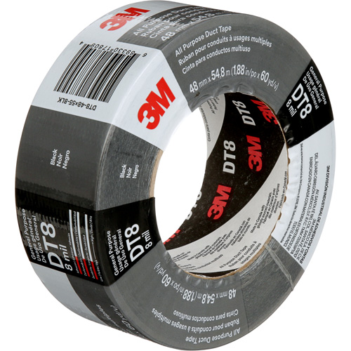 3M DT8-48X55-BK DT8 All-Purpose Duct Tape, 8 mils, Black, 48 mm (2") x 55 m (180')
