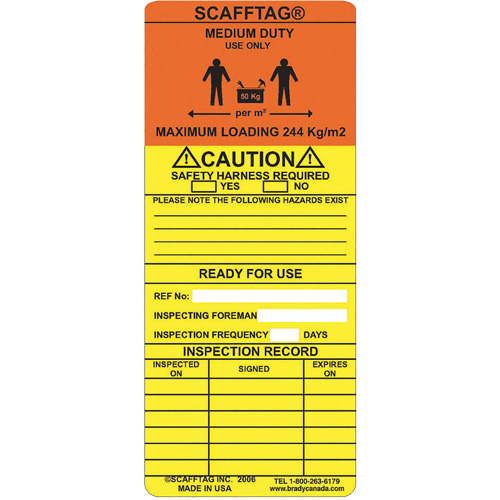 Brady 108350 Scafftag&reg; Medium-Duty Inspection Insert, Plastic, 3-1/4" W x 7-5/8" H, French