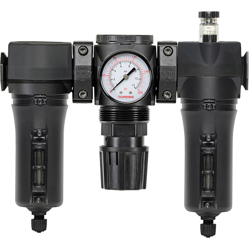 Topring 50.527A Manual Filter, Regulator & Lubricator with Metal Bowl Modulair 300, 1/4" NPT