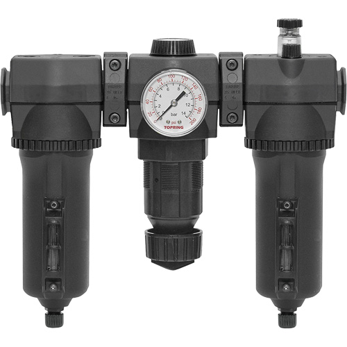 Topring 50.542A Filtre + r&eacute;gulateur + lubrificateur manuel avec bol en m&eacute;tal 0-150 psi Modulair 400, 1/2" NPT